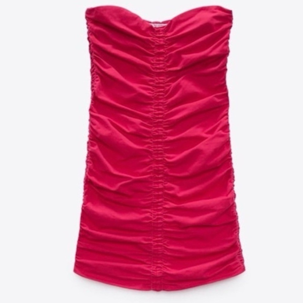 NWT Zara Hot Pink Ruched Mini Dress